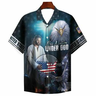 Christian American One Nation Under God Eagle Independence Day Hawaiian Shirt - Seseable