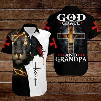 Cross Jesus Bible Lion God Grace And Grandpa Hawaiian Shirt - Christian Hawaiian Shirt for Men Women - Seseable