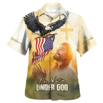 Eagle Jesus America One Nation Under God Hawaiian Shirt - Seseable