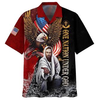 Eagle Jesus Reaching Hand America One Nation Under God Hawaiian Shirts - Christian Hawaiian Shirt - Seseable
