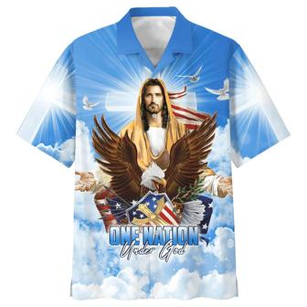 Eagle One Nation Under God Hawaiian Shirt - Best Hawaiian Shirts - Christian Hawaiian Shirt - Seseable