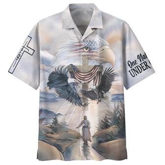 Eagles Flying Around Cross United States One Nation Under God Hawaiian Shirts - Seseable