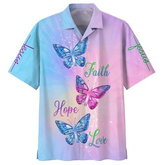 Faith Hope Love Butterfly Hawaiian Shirts - Christian Hawaiian Shirt - Hawaiian Summer Shirts - Seseable