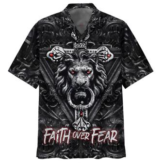 Faith Over Fear Gothic Lion Black Hawaiian Shirts - Seseable