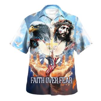 Faith Over Fear Jesus Face Eagle Hawaiian Shirt - Seseable