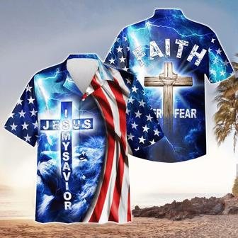 Faith Over Fear Jesus Is My Savior Jesus Hawaiian Shirt - Christian Hawaiian Shirts For Men & Women - Seseable