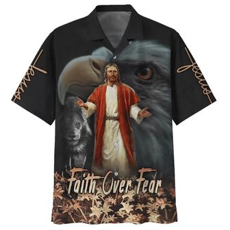 Faith Over Fear Jesus Lion Eagle Hawaiian Shirts - Seseable