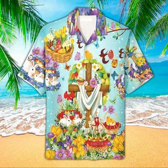Happy Easter Cross Bunny Hawaiian Shirt - Easter Hawaiian Shirts For Men & Women - Seseable