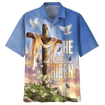 He Is Risen Dove Cross Flower Hawaiian Shirts - Christian Hawaiian Shirt - Hawaiian Summer Shirts - Seseable