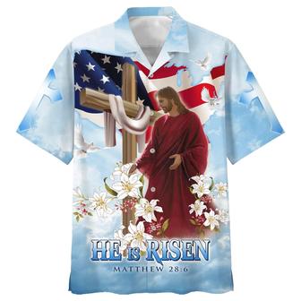 He Is Risen Jesus Cross With Lilies Hawaiian Shirt - Best Hawaiian Shirts - Christian Hawaiian Shirt - Seseable
