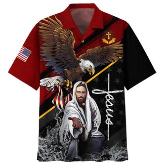 Jesus And Bald Eagle Hawaiian Shirts - Christian Hawaiian Shirt - Jesus Hawaiian Shirts - Seseable