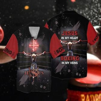 Jesus And Boxing Jesus In My Heart Boxing In My Veins Hawaiian Shirt - Seseable