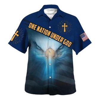 Jesus And Eagle One Nation Under God American Hawaiian Shirt - Seseable