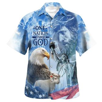 Jesus And Eagle One Nation Under God Hawaiian Shirt - Seseable