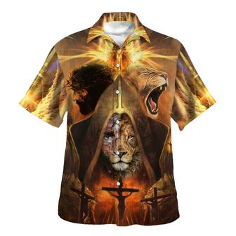 Jesus And Lion Of Judah Hawaiian Shirts For Men - Christian Hawaiian Shirt - Hawaiian Summer Shirts - Seseable