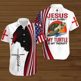 Jesus Bible Cross Jesus Is My Savior My Turtle Is My Therapy Hawaiian Shirt - Seseable