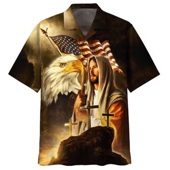 Jesus Eagle American Flag United States Hawaiian Shirts - Seseable