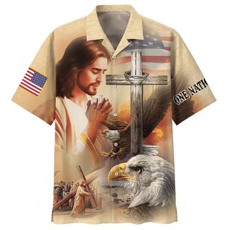 Jesus Eagle One Nation Under God Hawaiian Shirts - Christian Hawaiian Shirt - Jesus Hawaiian Shirts - Seseable