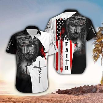 Jesus Face Faith American Flag Hawaii Shirt - Christian Hawaiian Shirt for Men Women - Seseable
