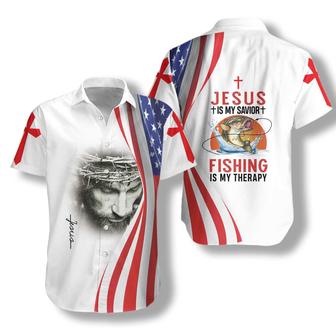 Jesus Is My Savior Fishing Is My Therapy Hawaiian Shirt - Christian Hawaiian Shirts For Men & Women - Seseable