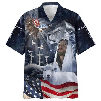 Jesus Lion And The Lamb Eagle Hawaiian Shirts - Christian Hawaiian Shirt - Hawaiian Shirts For Men - Seseable