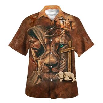 Jesus Lion Cross And The Lamb Hawaiian Shirts For Men - Seseable