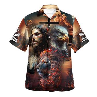 Jesus Lion Eagle Face Hawaiian Shirt - Christian Hawaiian Shirt - Religious Hawaiian Shirts - Seseable