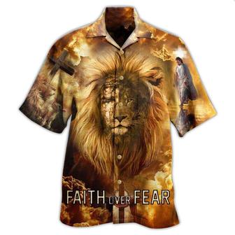 Jesus Lion Faith Over Fear Psalms Hawaiian Shirt - Christian Hawaiian Shirts For Men & Women - Seseable
