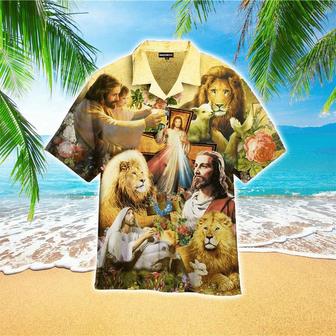 Jesus Lion Goat Beautiful Flowers Hawaiian Shirt - Christian Hawaiian Shirts For Men & Women - Seseable