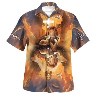 Jesus Lion King And Lamb Cross Hawaiian Shirts For Men - Seseable