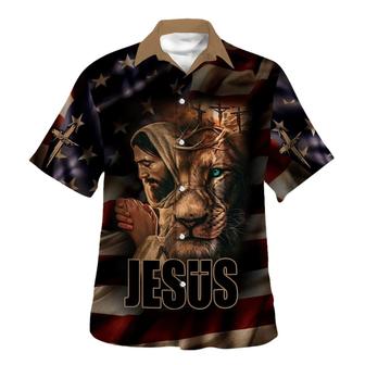 Jesus Lion Of Judah American Flag Hawaiian Shirts For Men - Seseable