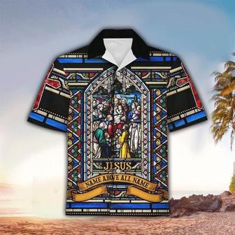 Jesus Name Above All Name Stained Glass Hawaiian Shirt - Christian Hawaiian Shirts For Men & Women - Seseable