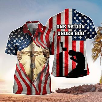 Jesus One Nation Under God American Flag Hawaiian Shirt - Christian Hawaiian Shirts For Men & Women - Seseable