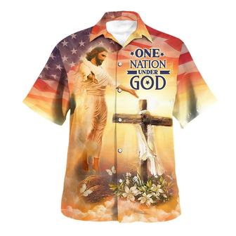 Jesus Open Arms Easter Cross One Nation Under God Hawaiian Shirts For Men & Women - Seseable