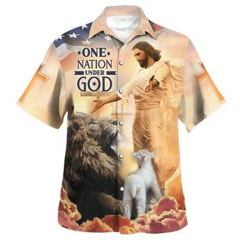 Jesus Open Arms One Nation Under God Hawaiian Shirts For Men & Women - Seseable