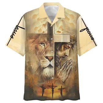 Jesus Praying Lion Of Judah Christian Cross Faith Hawaiian Shirt - Seseable