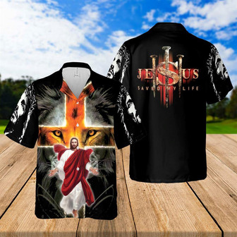 Jesus Saved My Life Lion Cross Hawaiian Shirts | Seseable UK