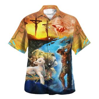 Jesus Saves Lion And Lamb Hawaiian Shirts For Men - Seseable