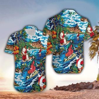 Jesus Surfing On Island Hawaiian Shirt - Christian Hawaiian Shirts For Men & Women - Seseable