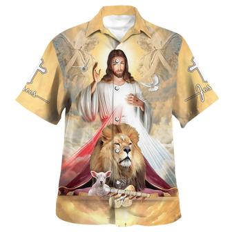 Jesus The Lion And The Lamb Hawaiian Shirts For Men - Seseable
