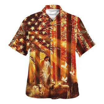 Jesus Walking In The Forest With The Sheep Hawaiian Shirt - Seseable