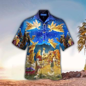 Jesus Was Born Holy Night Angel Hawaiian Shirt - Christian Hawaiian Shirt for Men Women - Seseable