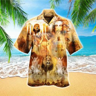 Jesus With Lion Hawaiian Shirt - Christian Hawaiian Shirts For Men & Women - Seseable
