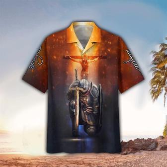 Kneeling Knight Faith Jesus Cross Hawaiian Shirt - Christian Hawaiian Shirts For Men & Women - Seseable