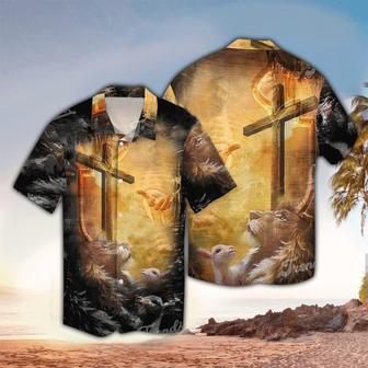 Lion Jesus Cross Sunrise Christianity Hawaiian Shirt - Christian Hawaiian Shirts For Men & Women - Seseable