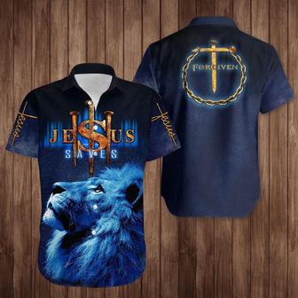 Lion Jesus Saves Hawaiian Shirt Forgiven Cross Christian Faith Shirt Clothing Unique - Seseable