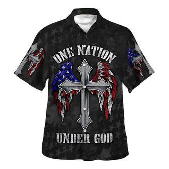 One Nation Under God American Flag With Cross Hawaiian Shirt - Seseable