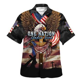 One Nation Under God Cross Eagle Hawaiian Shirt - Seseable
