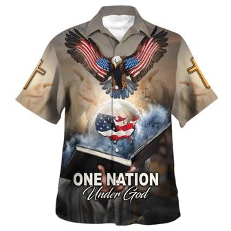 One Nation Under God Eagle With American Hawaiian Shirt - Seseable