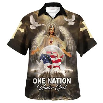 One Nation Under God Jesus American Eagle Hawaiian Shirt - Seseable